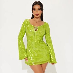 Fashion Nova Lime Sequin Mini Dress